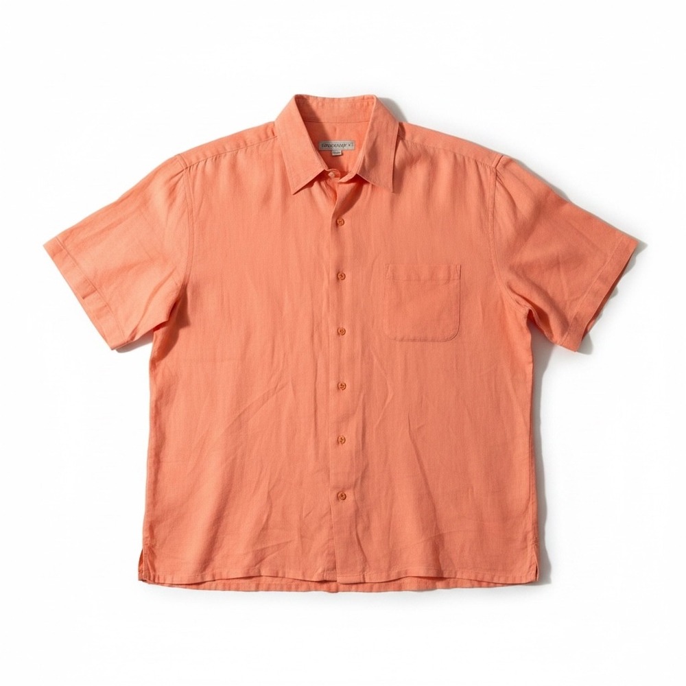 Linea Uomo Linen Shirt Mens 3X Coral Orange Excellent Short Sleeve Button Down